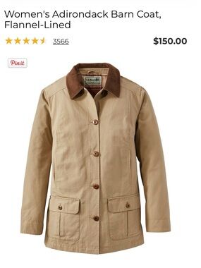 L.L. Bean Women's Utility Barn Jacket in Tan with Brown Collar NEVER WORN